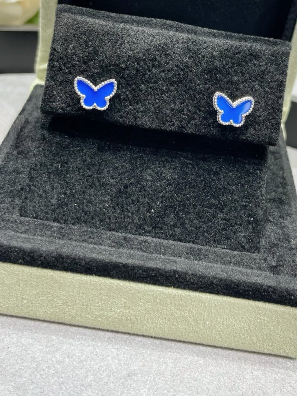 VCA Mini Blue Chalcedony Butterfly Stud Earrings
